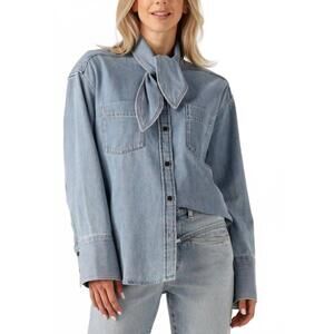 NEW CLOSED bow-tie scarf shirt in light denim